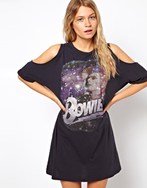 Cold Shoulder Dress w/ Bowie Print $42.43