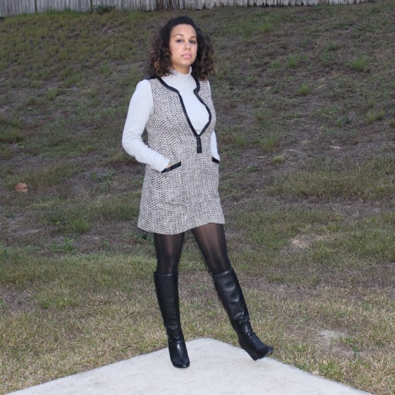 ootd, plaid, neutrals, tights,target, forever 21, boots