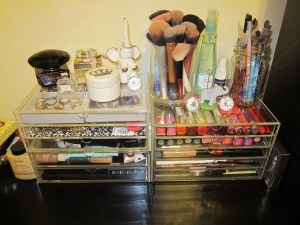 5 Drawer case standing alone on the right  3 Drawer case stacked on top of a Large 2 Drawer case