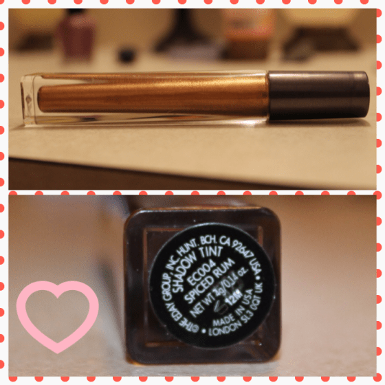 'Tini Beauty-Eyeshadow Tint "Spiced Rum" I have never heard of this line until now and they offer an array of nail products, eyes and lips as well. This eyeshadow tint is creamy, blends well and can be used as a base or by itself for a subtle look (on my skin tone). The packaging on the site is very cute with all of the products sporting an alcohol related theme i.e., "dry gin top coat". Very cool  concept! 