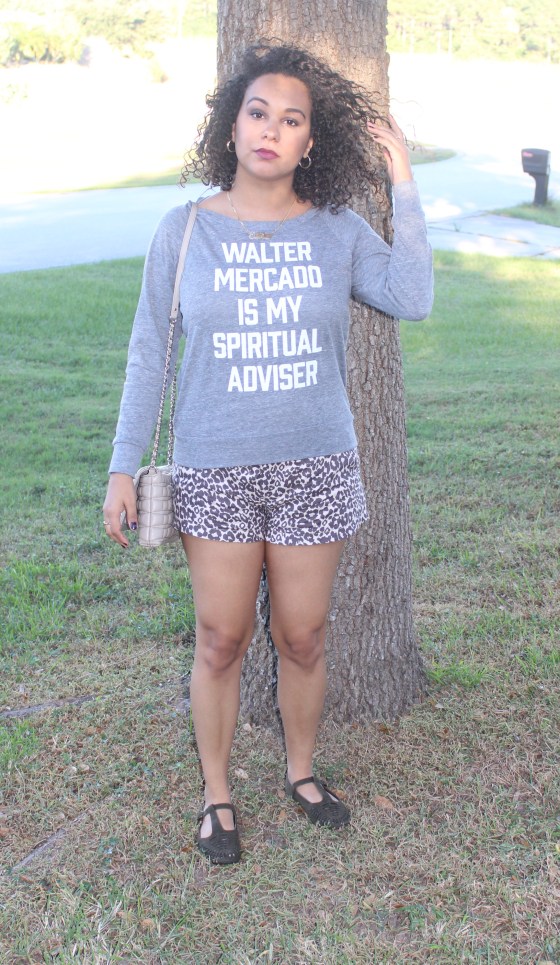 walter mercado, peralta project, graphic t shirt, sweater, jumper, leopard, shorts, fall, kate spade, neutral, ootd, fashion