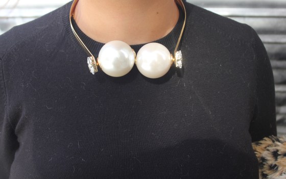 leopard misguided fur coat, zara knit dress, aldo oxfords, asos pearl necklace