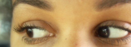 Light application of serum coat. One tip -It dries from white to clear super fast! Work one eye at time.